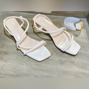 White Italian Leather Block Heel Sandals